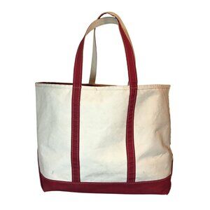 Canvas Tote Bag  XL 22W X 9H Natural & Red Zip Close Has Initials READ
